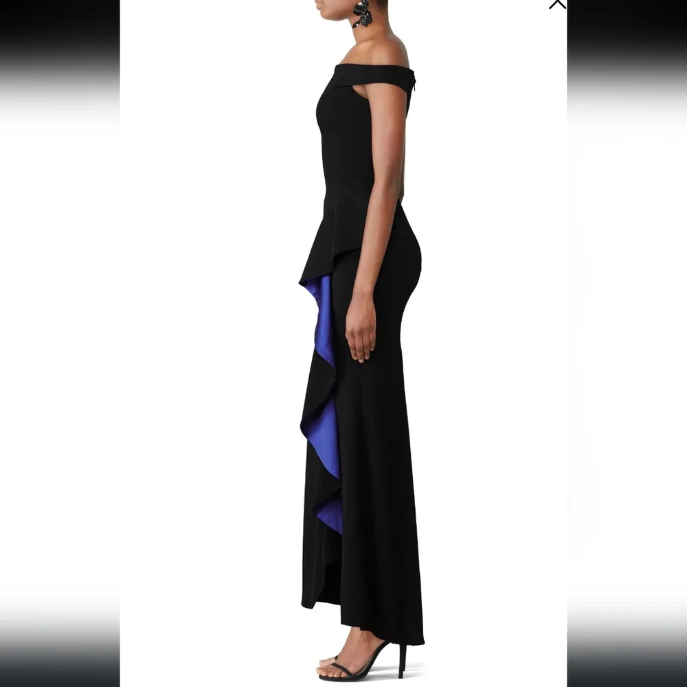 Slate & Willow Cobalt Contrast Ruffle Gown - Picture 3 of 8